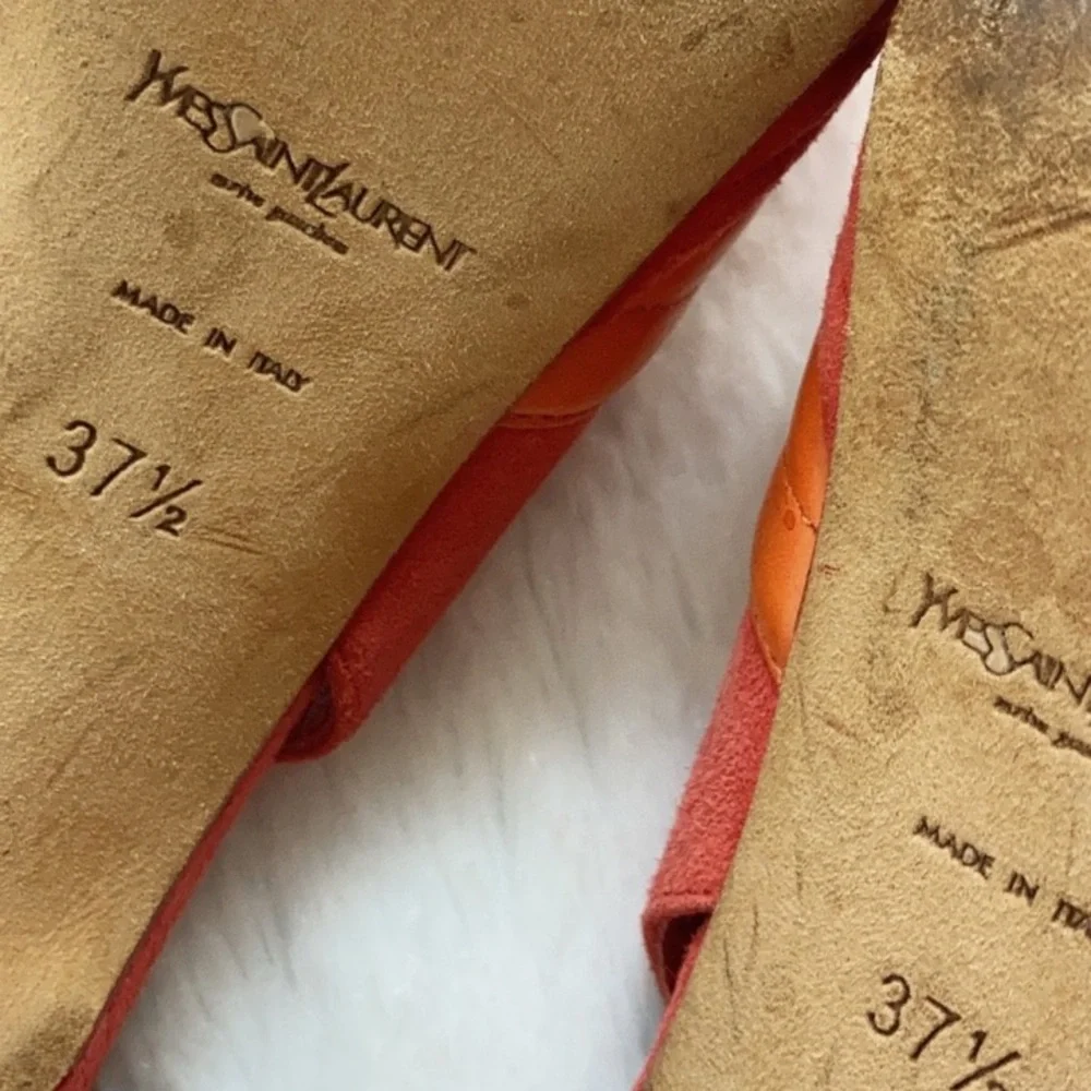 YSL Logo Palais 105 Orange and Coral Slingback Platform Heels, size 37.5 - Picture 11 of 11